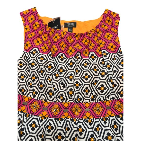 Nicole Miller Multicolor Geometric Floral Print Sleeveless Shirt Sz M NWT - Picture 3 of 5